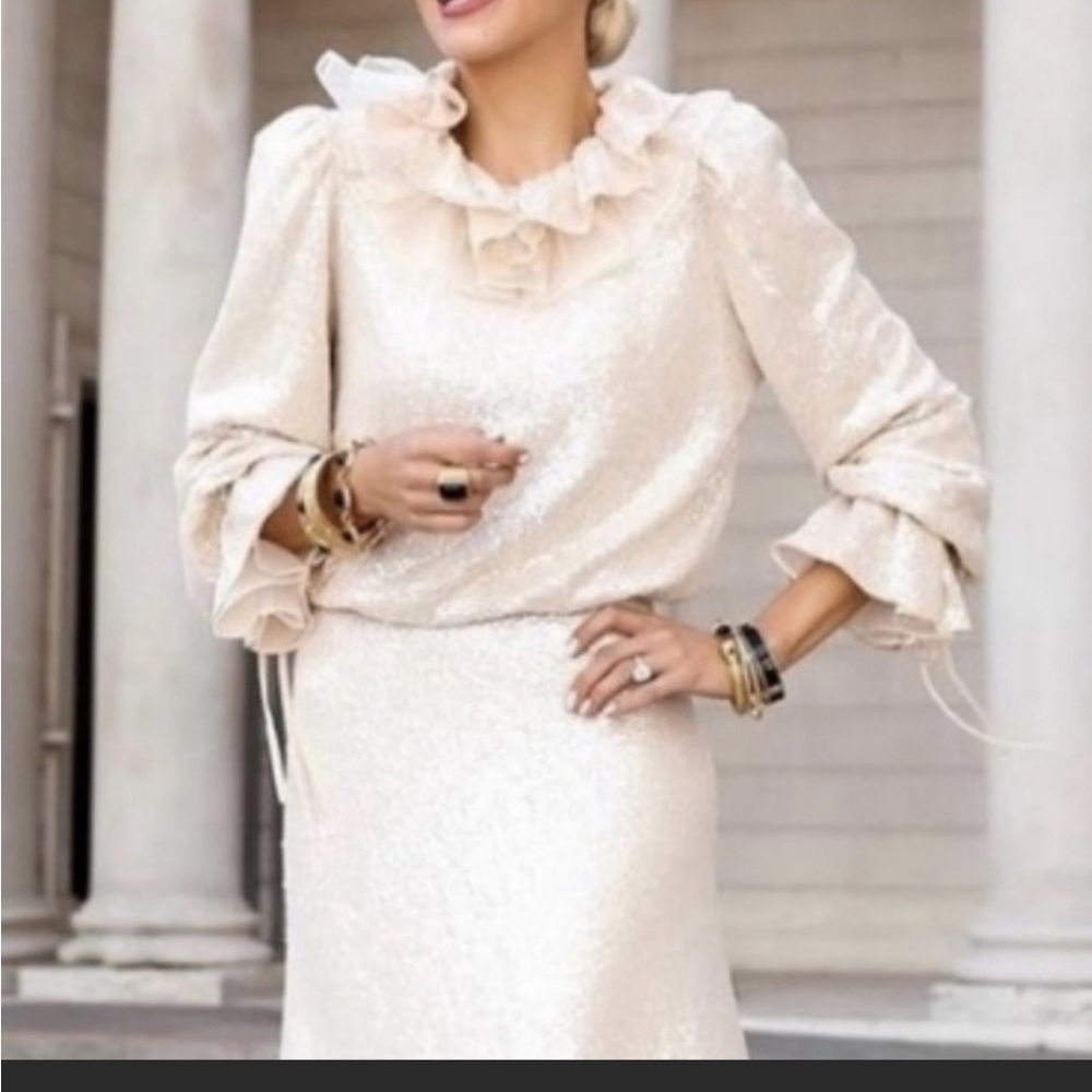 Antonio Melani NICOLA BATHIE  Sequined Long Sleeve Blouse Champagne